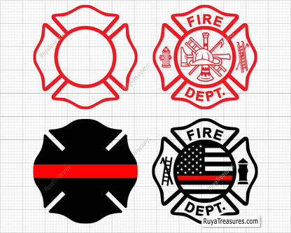 fire dept badge svg thin red line firefighter maltese cross design for shirts decals and support graphics