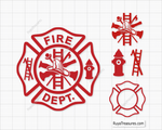 fire dept badge svg firefighter maltese cross design with tools for shirts decals engraving and custom projects