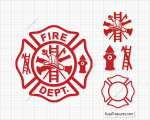 fire dept badge svg firefighter maltese cross design with tools for shirts decals engraving and custom projects