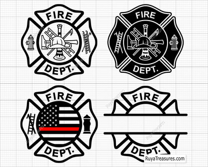 fire dept badge svg thin red line firefighter maltese cross with template layout for shirts decals and custom designs