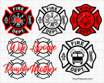 fire dept badge svg bundle with firefighter family designs wife spouse mother daughter maltese cross for shirts decals gifts