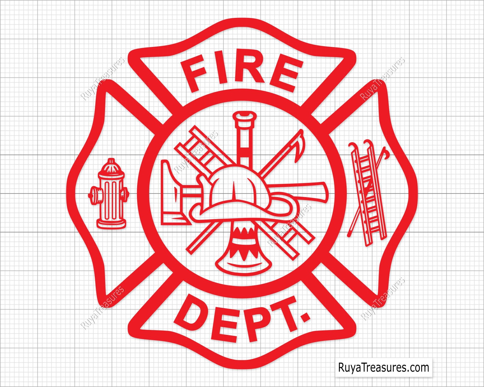 fire dept badge svg thin red line firefighter maltese cross design for shirts decals and support graphics