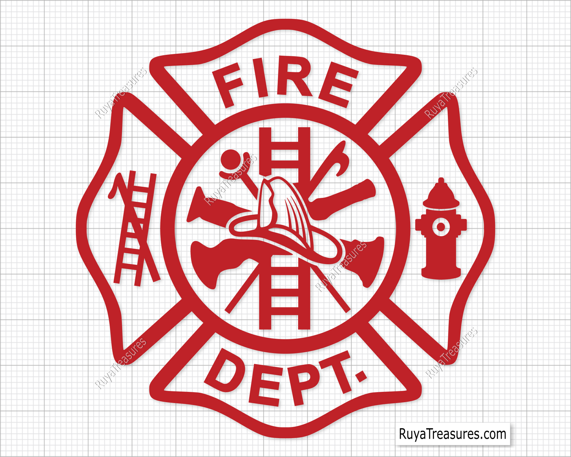 fire dept badge svg firefighter maltese cross design with tools for shirts decals engraving and custom projects