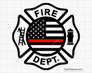 thin red line fire dept svg firefighter maltese cross usa flag design for shirts decals and tribute projects