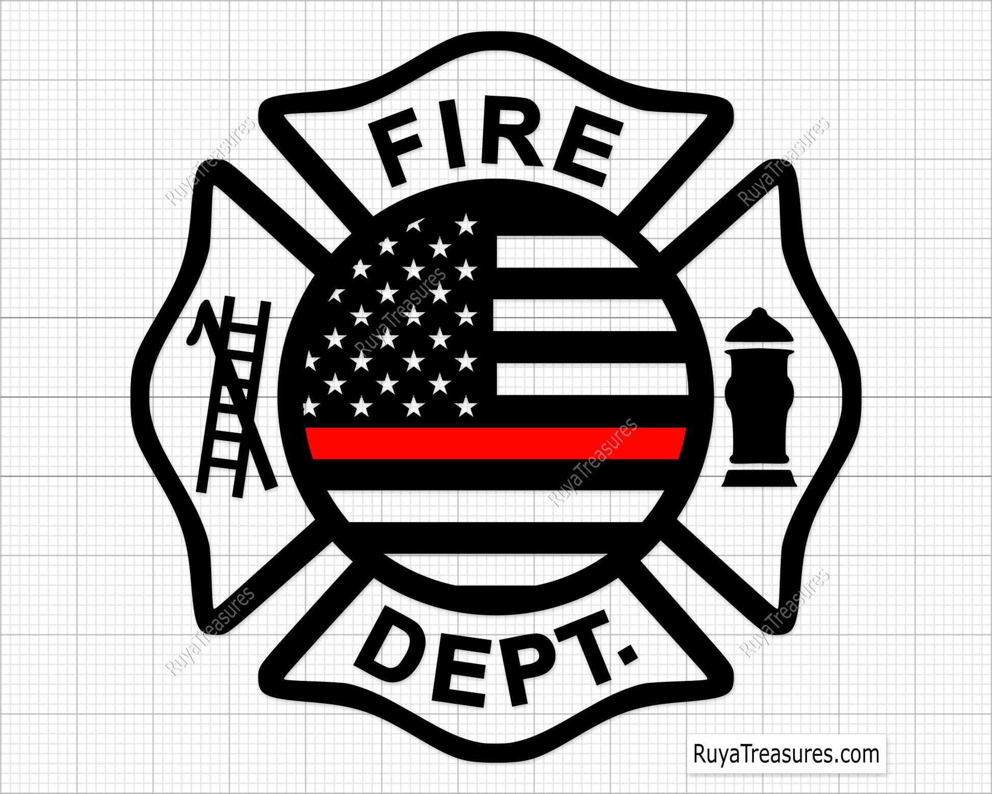 fire dept badge svg thin red line firefighter maltese cross design for shirts decals and support graphics
