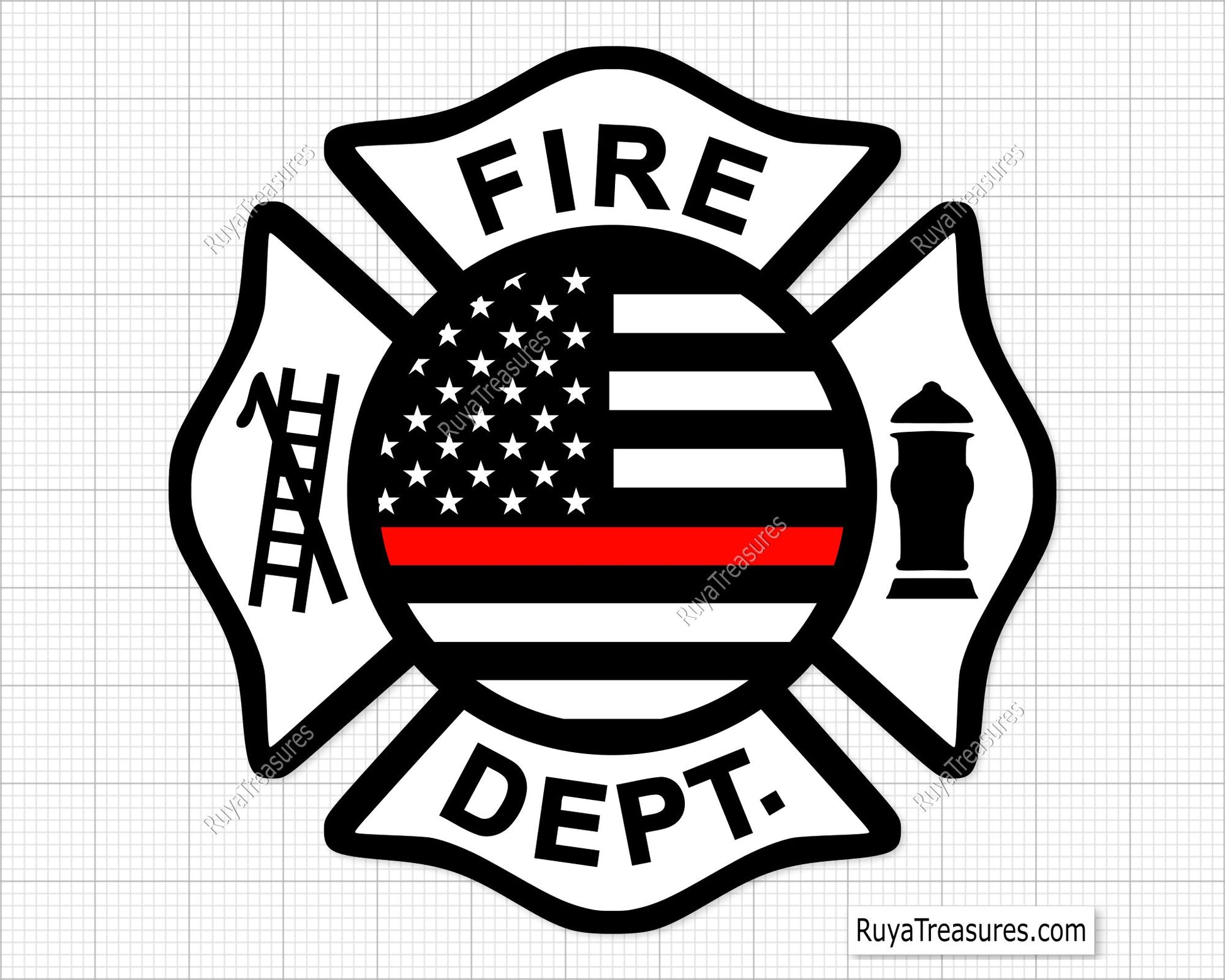 thin red line fire dept svg firefighter maltese cross usa flag design for shirts decals and tribute projects