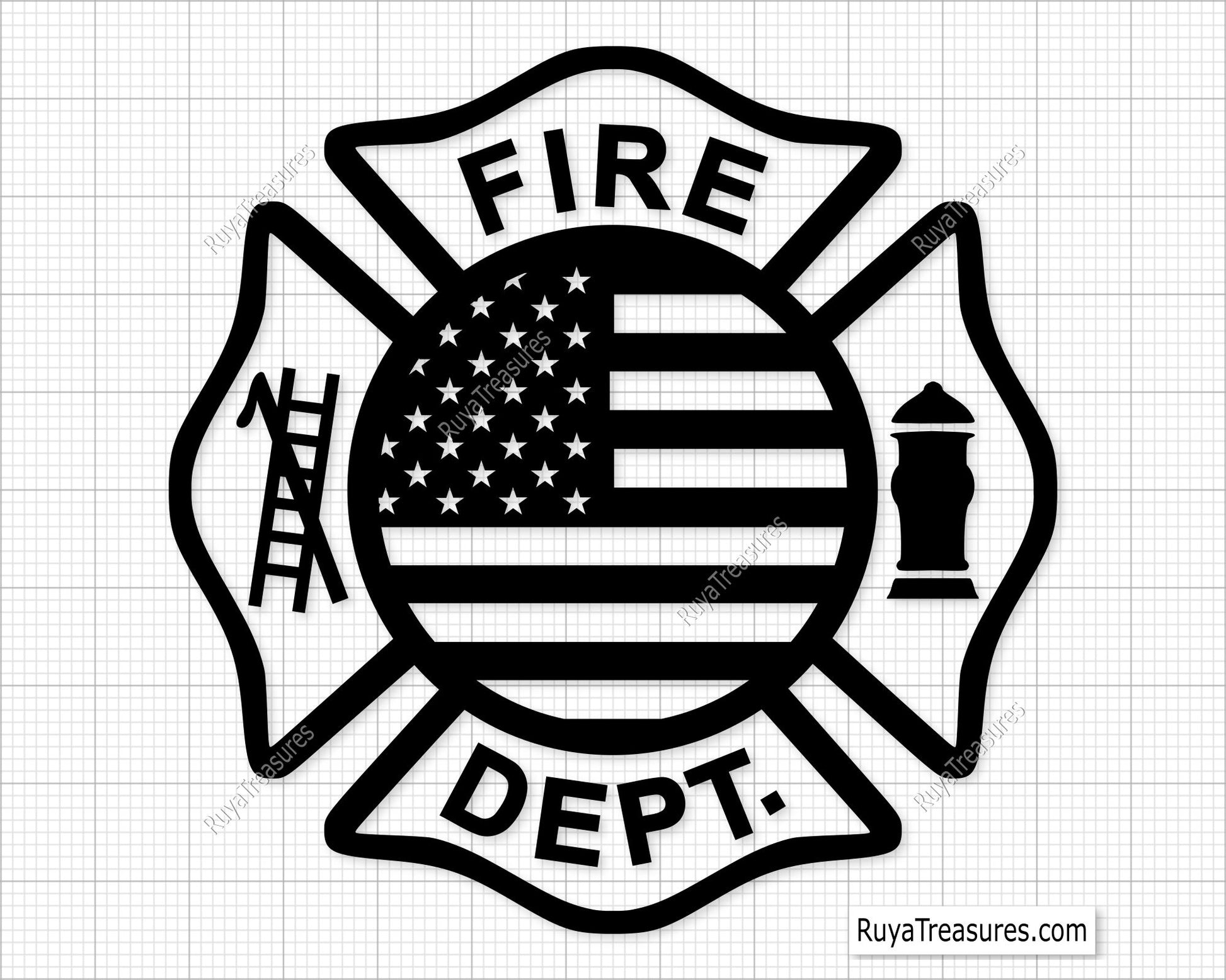 thin red line fire dept svg firefighter maltese cross usa flag design for shirts decals and tribute projects