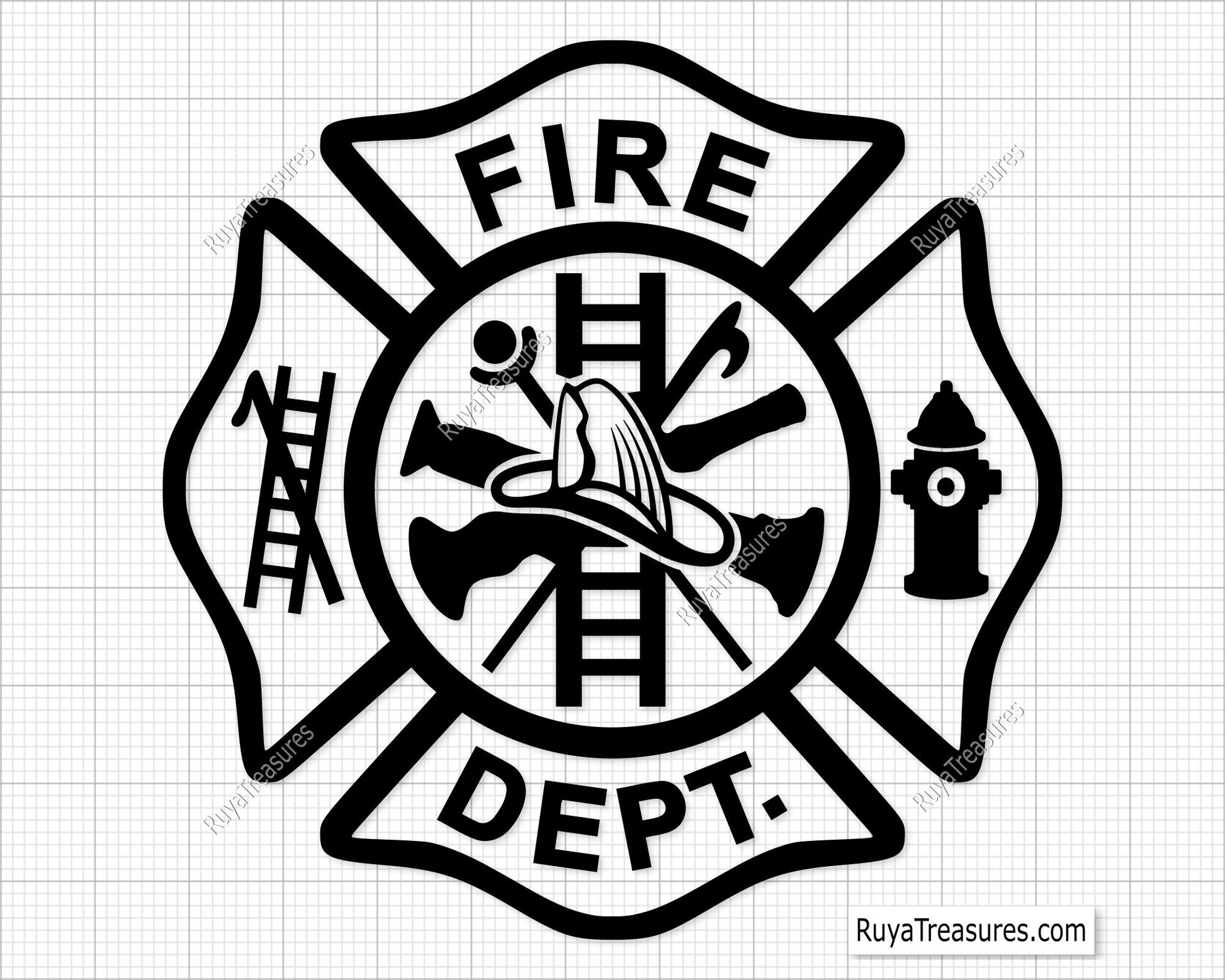 fire dept badge bundle svg firefighter maltese cross set with tools hydrant ladder for shirts decals engraving and custom projects