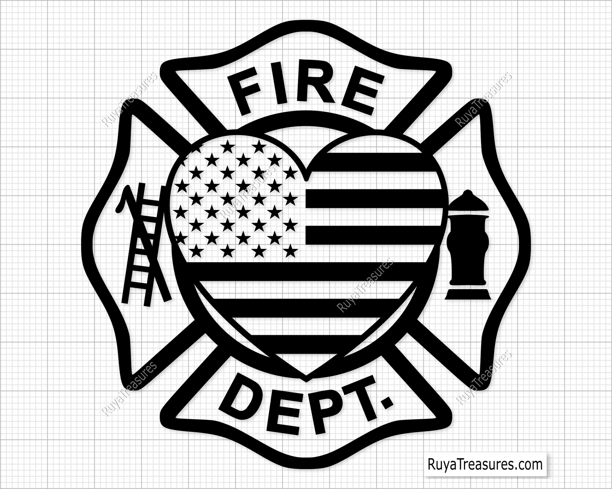 Free Fire Dept Heart Flag Svg Png, Firefighter USA Flag Heart Badge Design