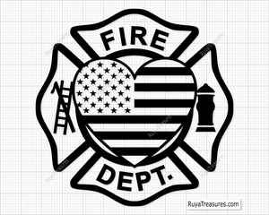 Free Fire Dept Heart Flag Svg Png, Firefighter USA Flag Heart Badge Design