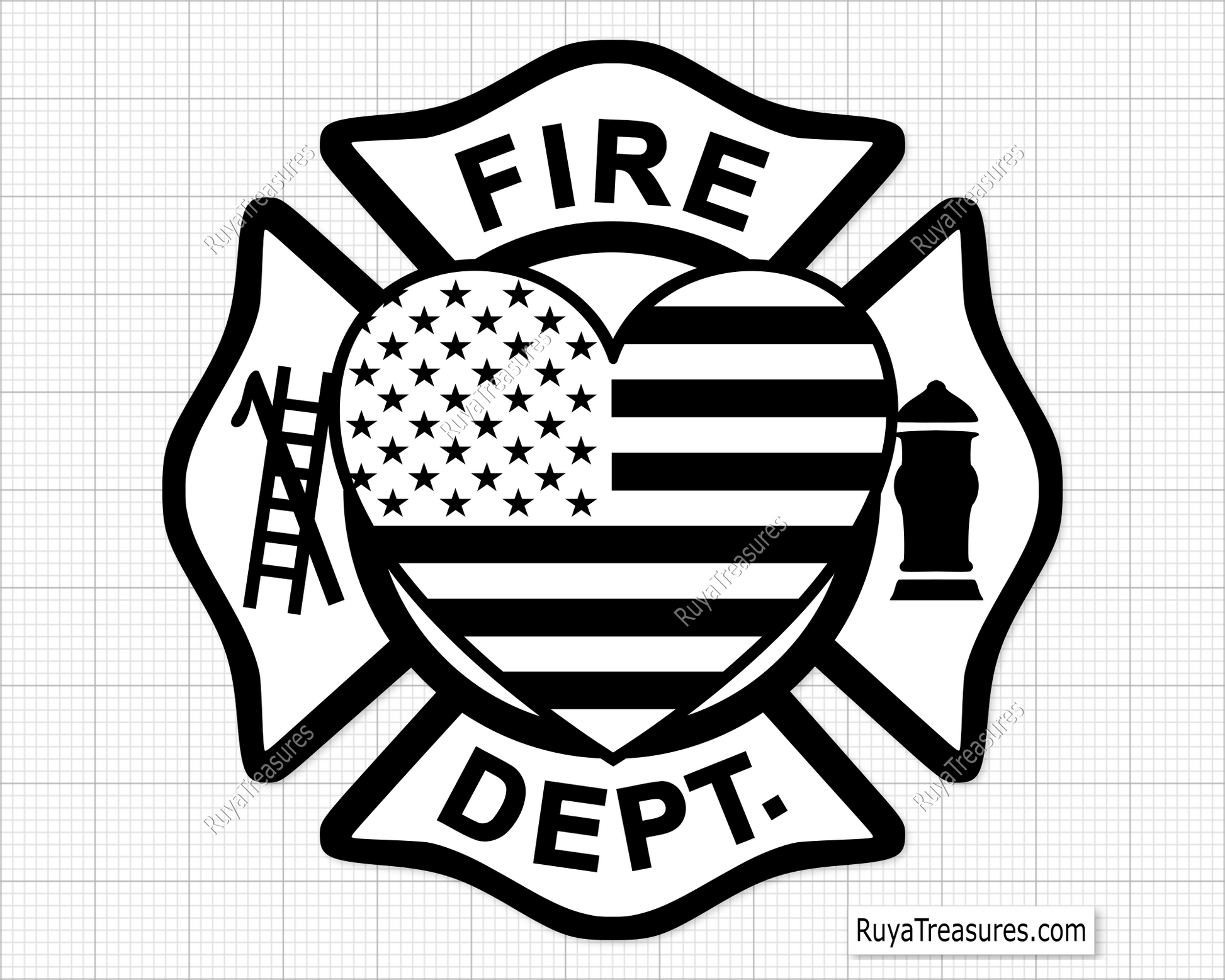 Free Fire Dept Heart Flag Svg Png, Firefighter USA Flag Heart Badge Design