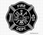 fire dept badge svg white version firefighter maltese cross design for dark shirts decals engraving and custom projects