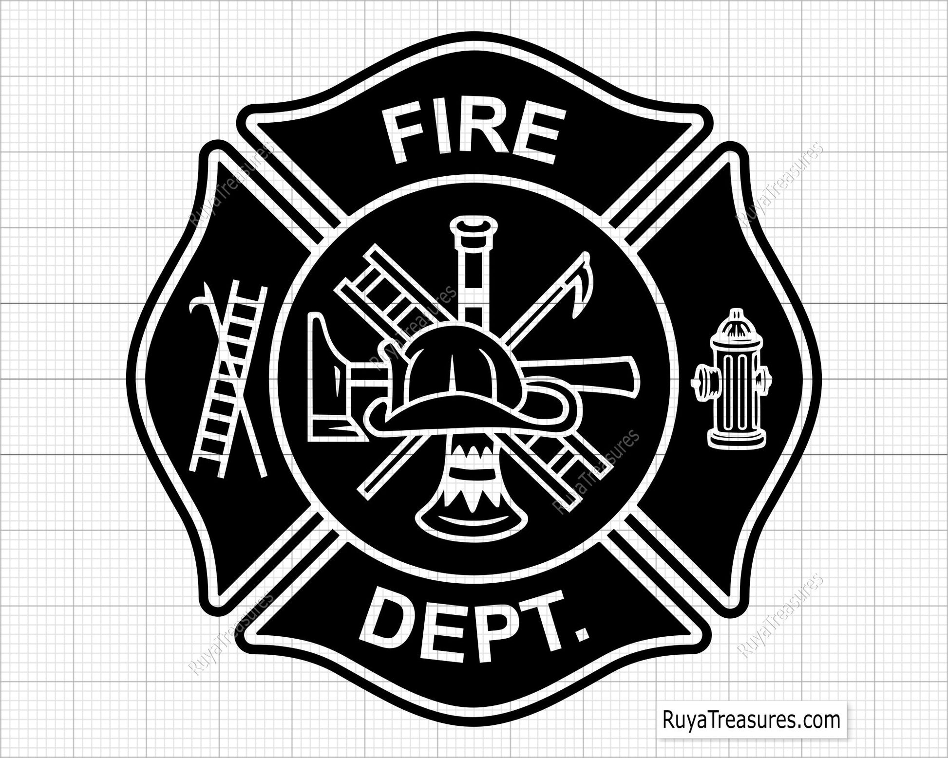 fire dept badge svg white version firefighter maltese cross design for dark shirts decals engraving and custom projects
