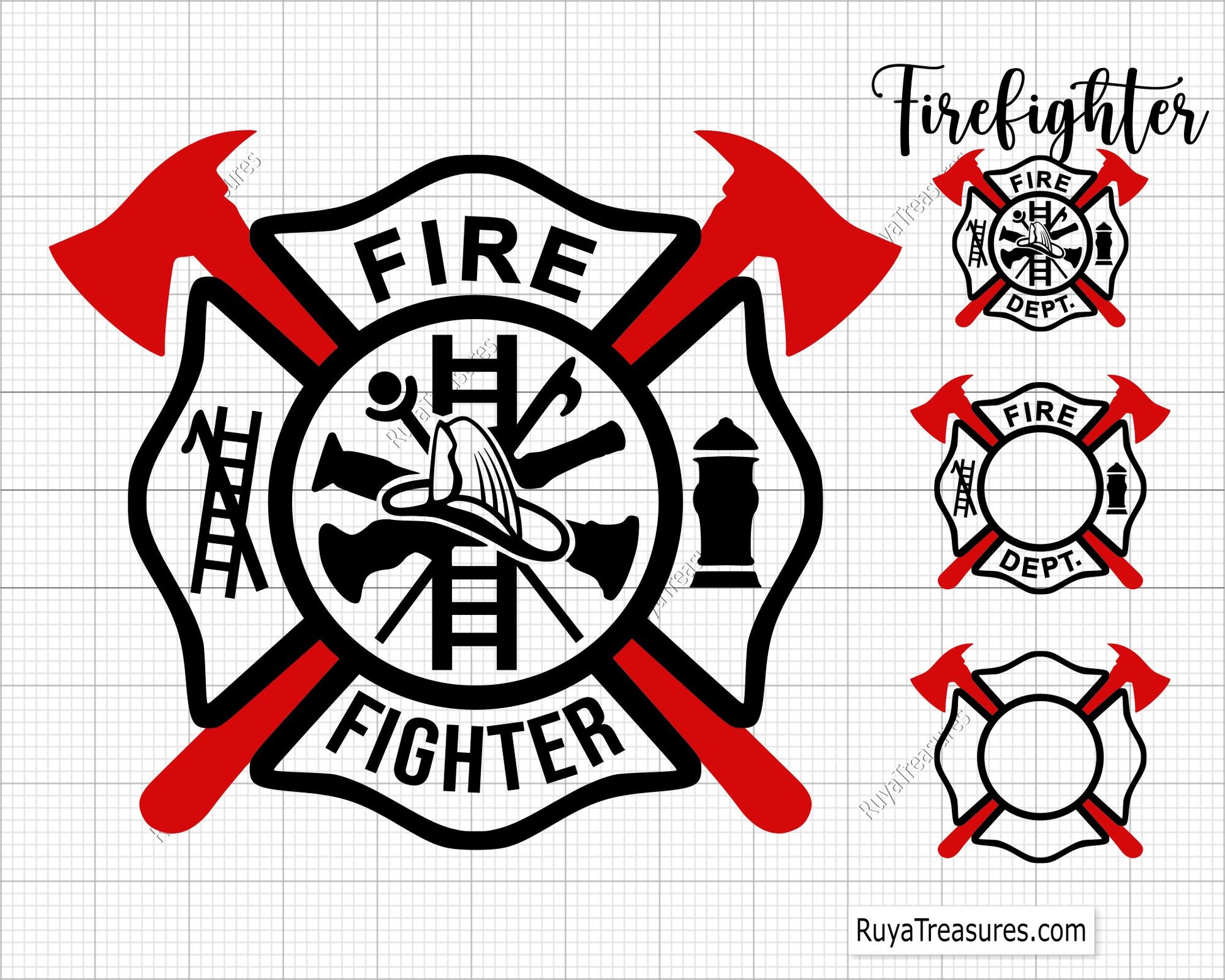 fire dept maltese cross emblem with firefighter axes symbol design for shirts decals and gifts