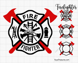 fire dept maltese cross emblem with firefighter axes symbol design for shirts decals and gifts