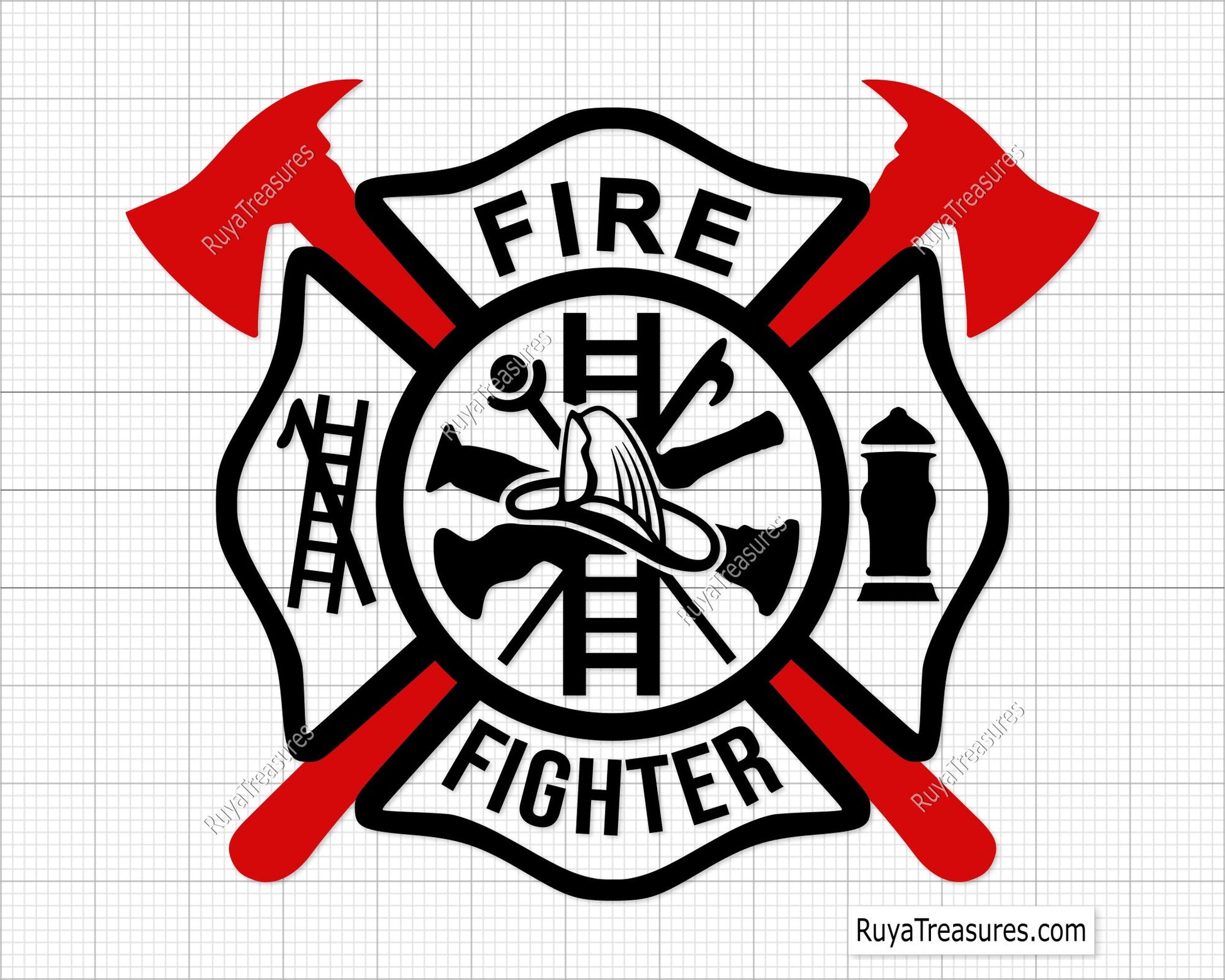fire dept maltese cross emblem with firefighter axes symbol design for shirts decals and gifts