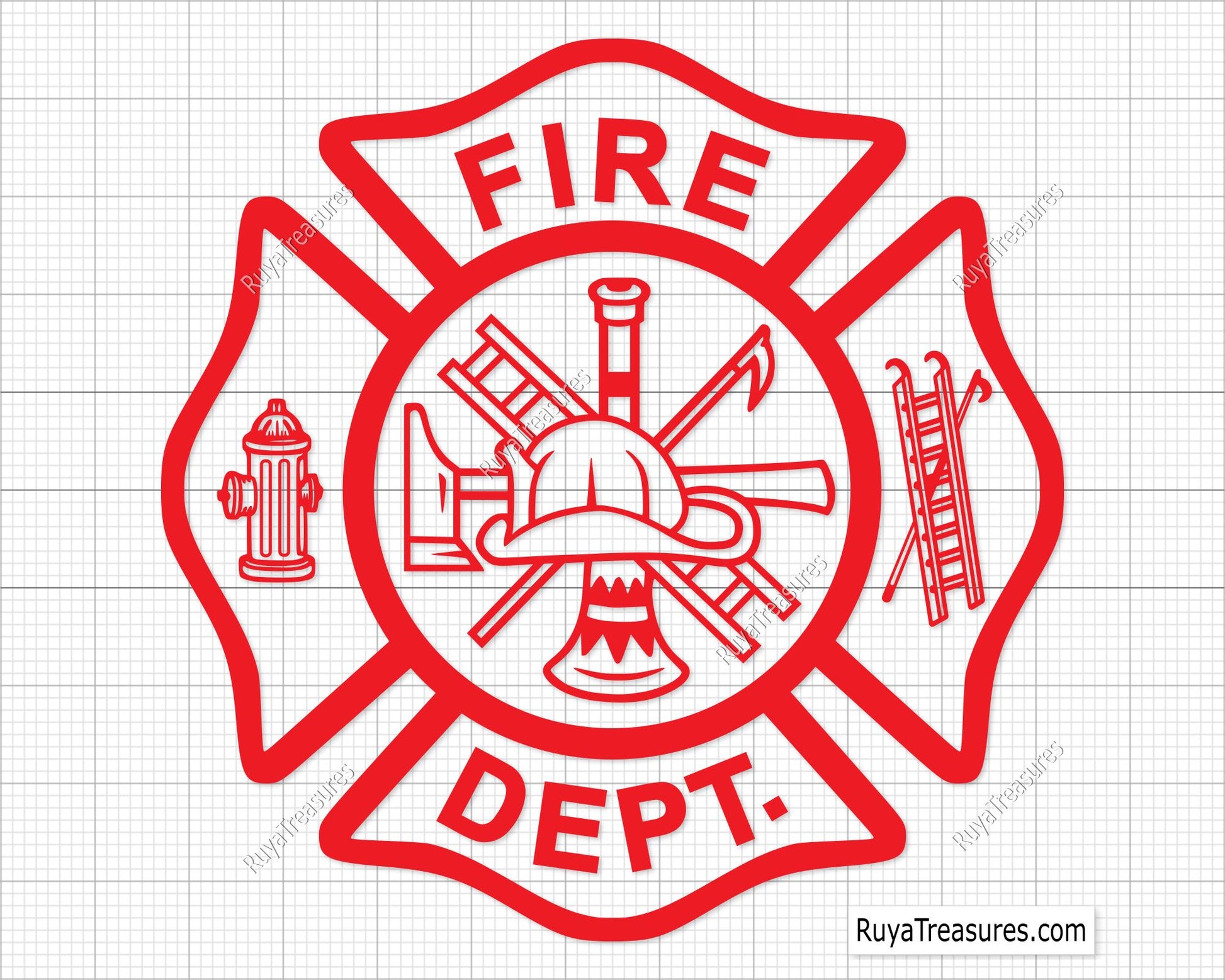 fire dept outline svg firefighter maltese cross line design with tools for cutting engraving shirts decals