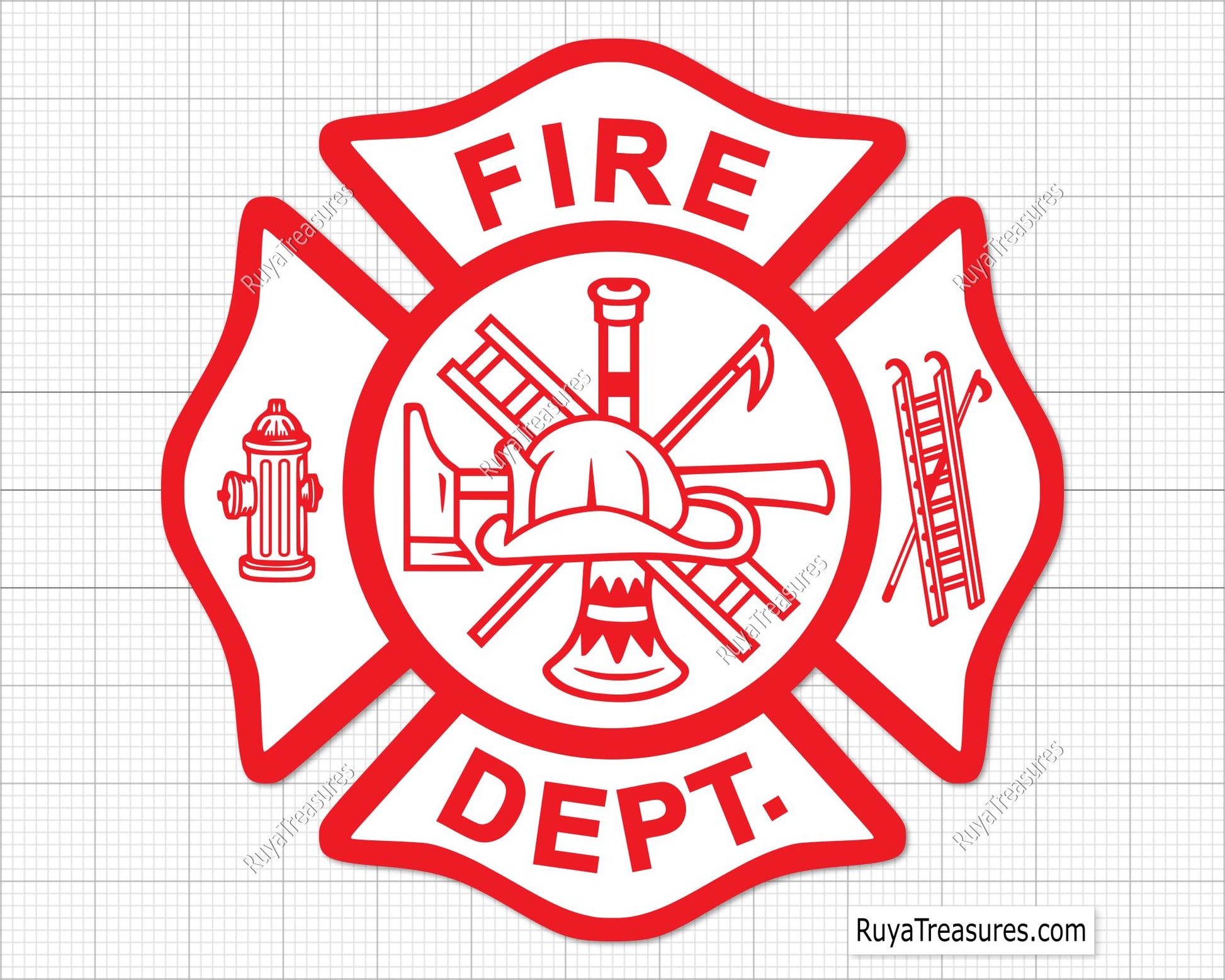 fire dept outline svg firefighter maltese cross line design with tools for cutting engraving shirts decals