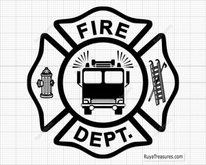Free Fire Dept Truck Svg Png, Firefighter Maltese Cross With Fire Truck Design