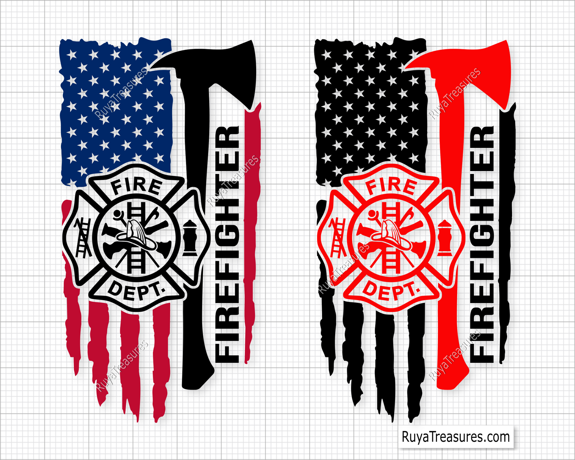 firefighter Fire Dept usa flag with axe and fire dept emblem design for shirts decals and gifts