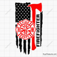 firefighter Fire Dept usa flag with axe and fire dept emblem design for shirts decals and gifts