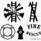 fire rescue maltese cross badge svg firefighter design with tools for shirts decals engraving and custom projects