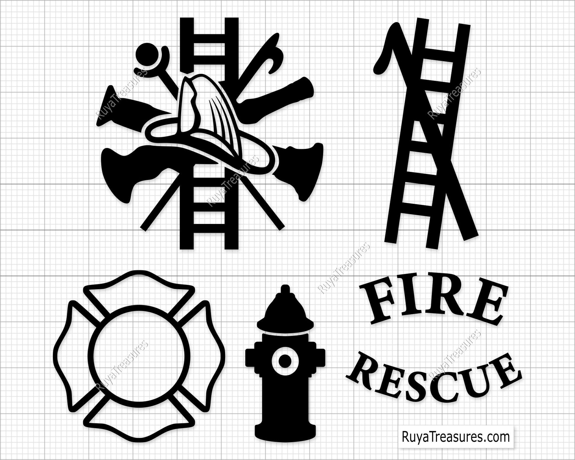 fire rescue maltese cross badge svg firefighter design with tools for shirts decals engraving and custom projects
