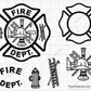 fire dept badge svg with firefighter maltese cross layout for custom designs shirts decals and engraving