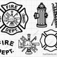 fire dept badge svg with firefighter maltese cross layout for custom designs shirts decals and engraving