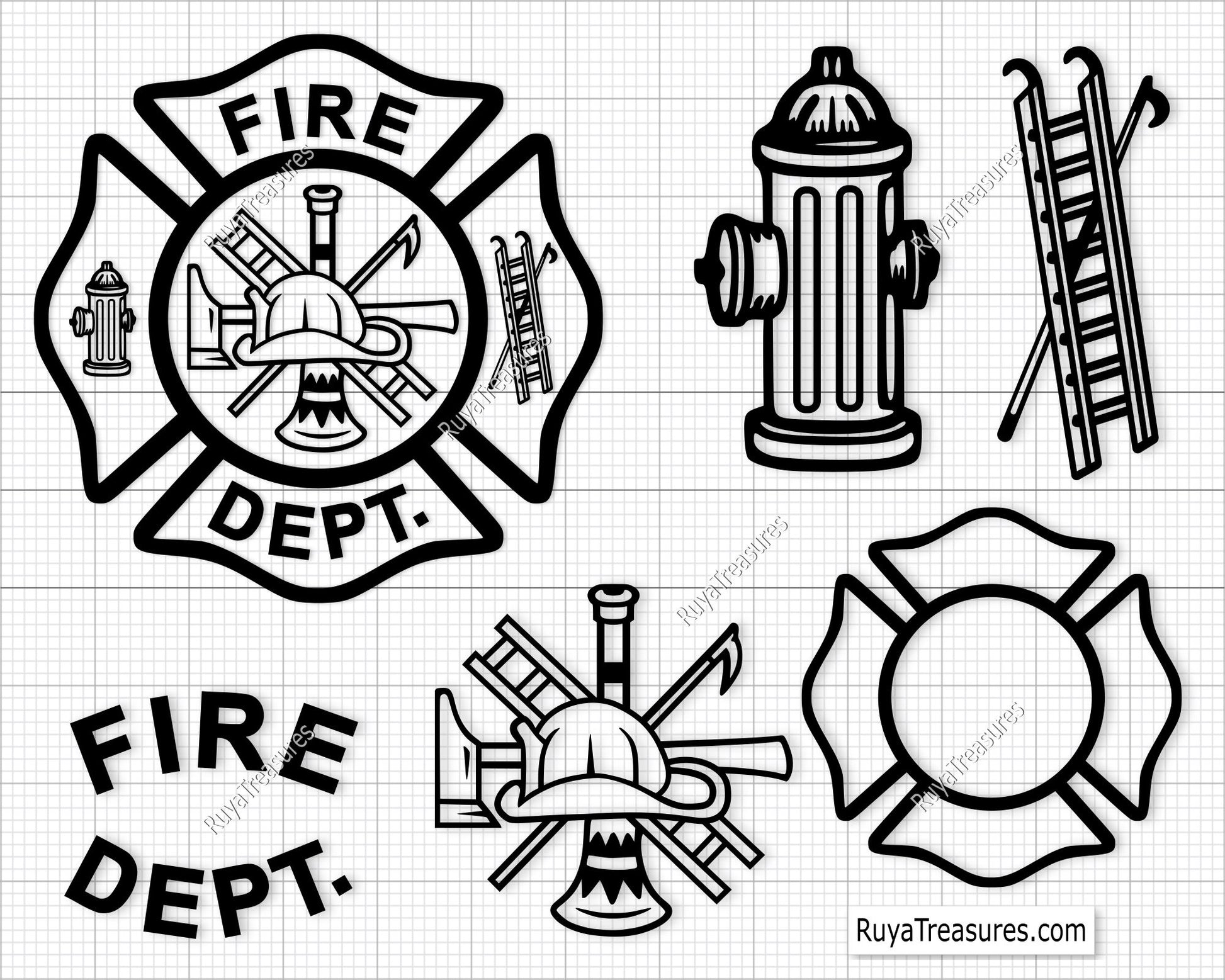 fire dept badge svg with firefighter maltese cross layout for custom designs shirts decals and engraving