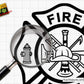 fire dept badge svg with firefighter maltese cross layout for custom designs shirts decals and engraving