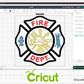 fire dept badge svg with firefighter maltese cross layout for custom designs shirts decals and engraving