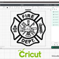 fire dept badge svg with firefighter maltese cross layout for custom designs shirts decals and engraving