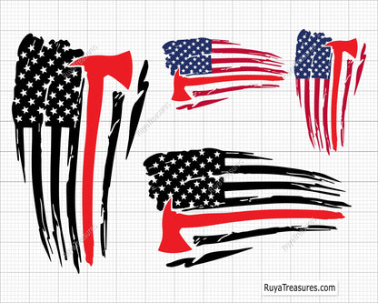 firefighter axe usa flag with thin red line design for shirts decals and gifts