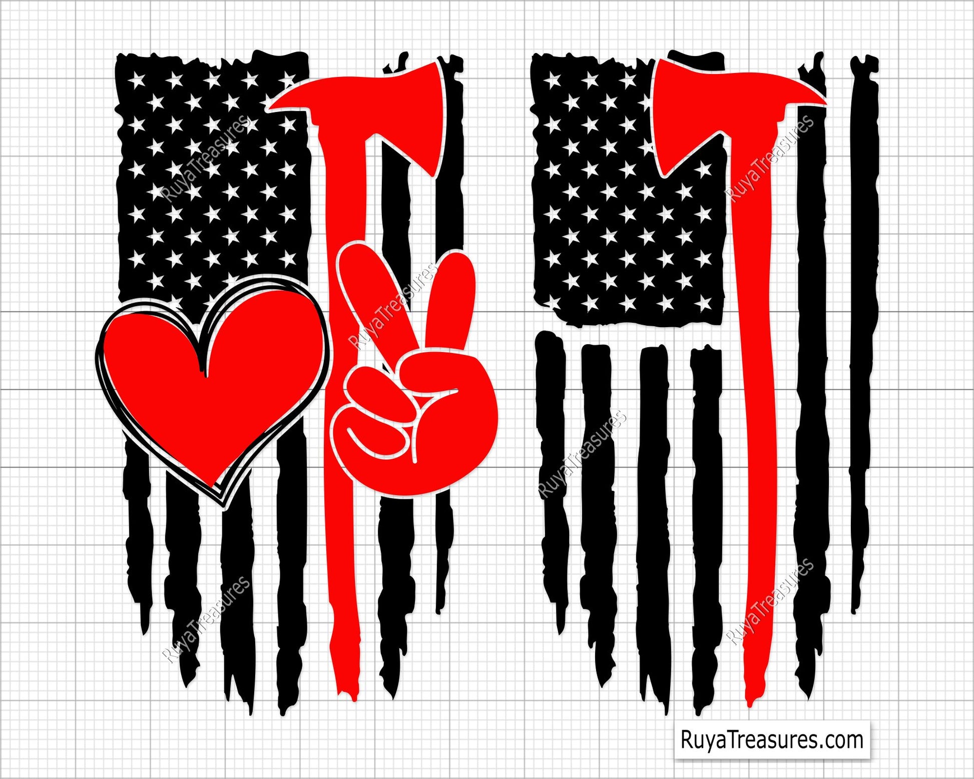 firefighter axe usa flag with thin red line heart and peace symbol design for shirts decals and gifts