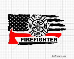 firefighter axe usa flag with fire dept badge design for shirts decals and
