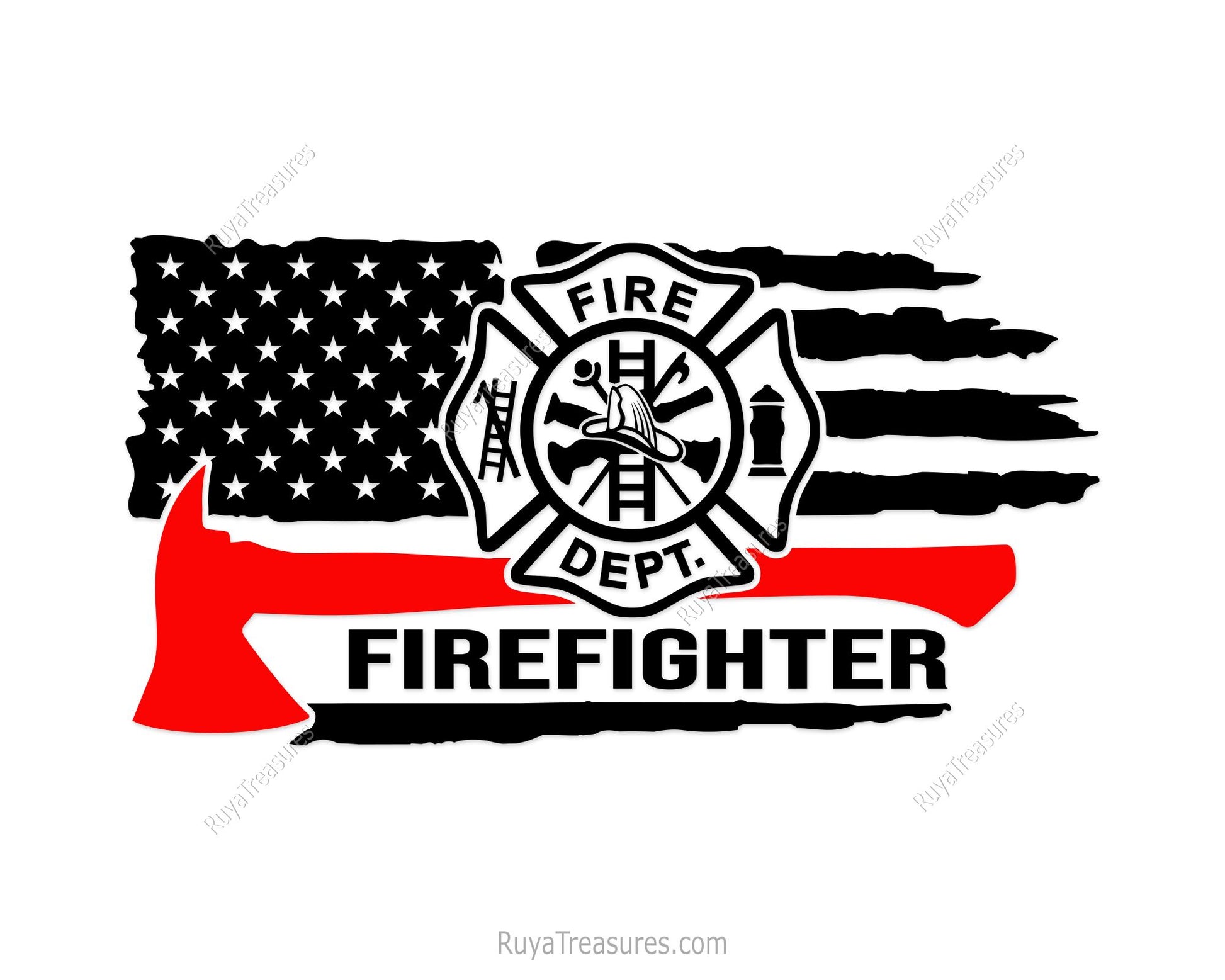 firefighter axe usa flag with fire dept badge design for shirts decals and