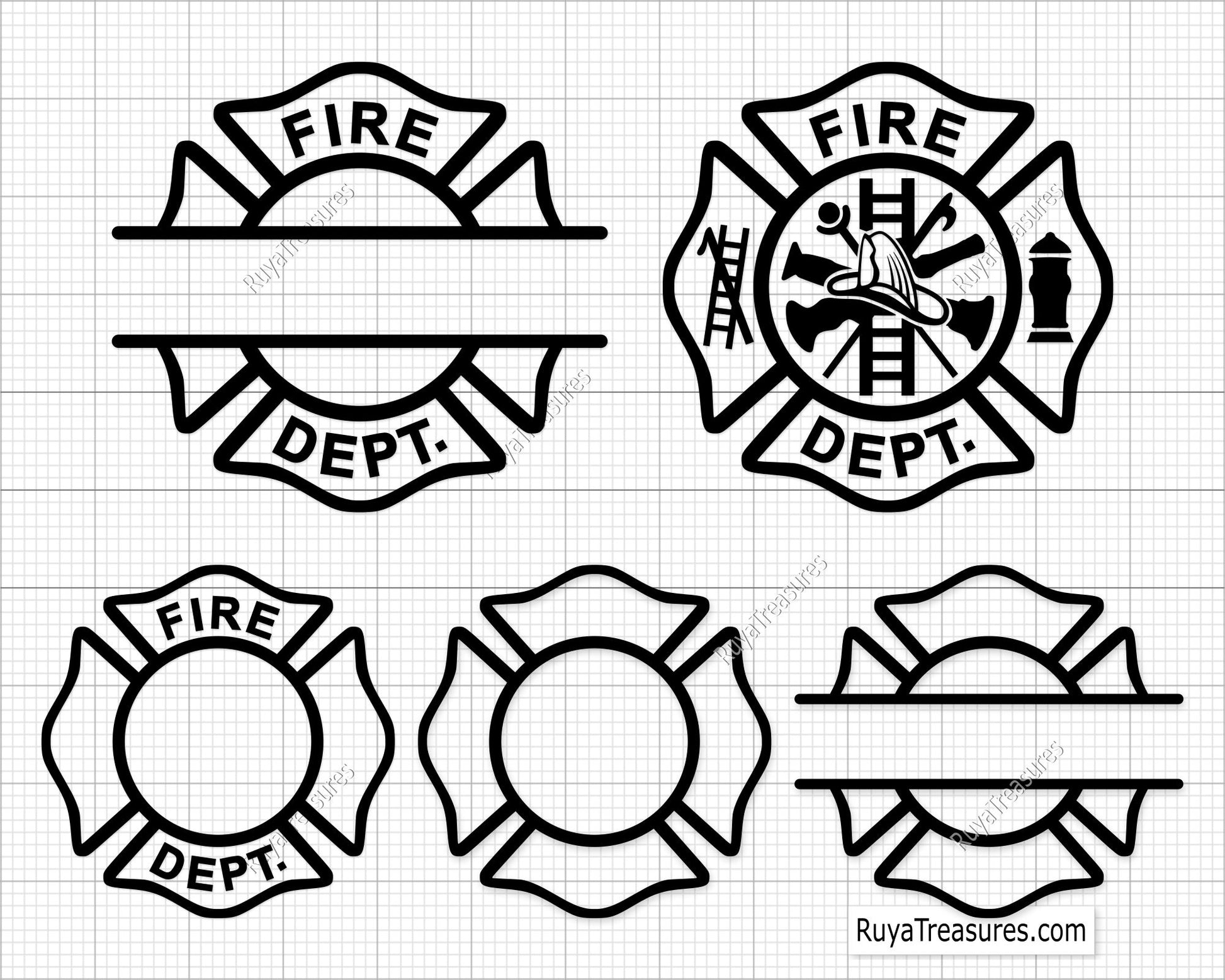 firefighter badge template svg set with maltese cross blank and filled designs for custom shirts decals engraving and personalization