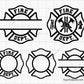 firefighter badge bundle svg fire dept maltese cross with tools hydrant ladder helmet for shirts decals engraving and custom projects