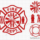 red firefighter badge template svg with maltese cross blank and detailed designs for shirts decals engraving and custom fire dept use