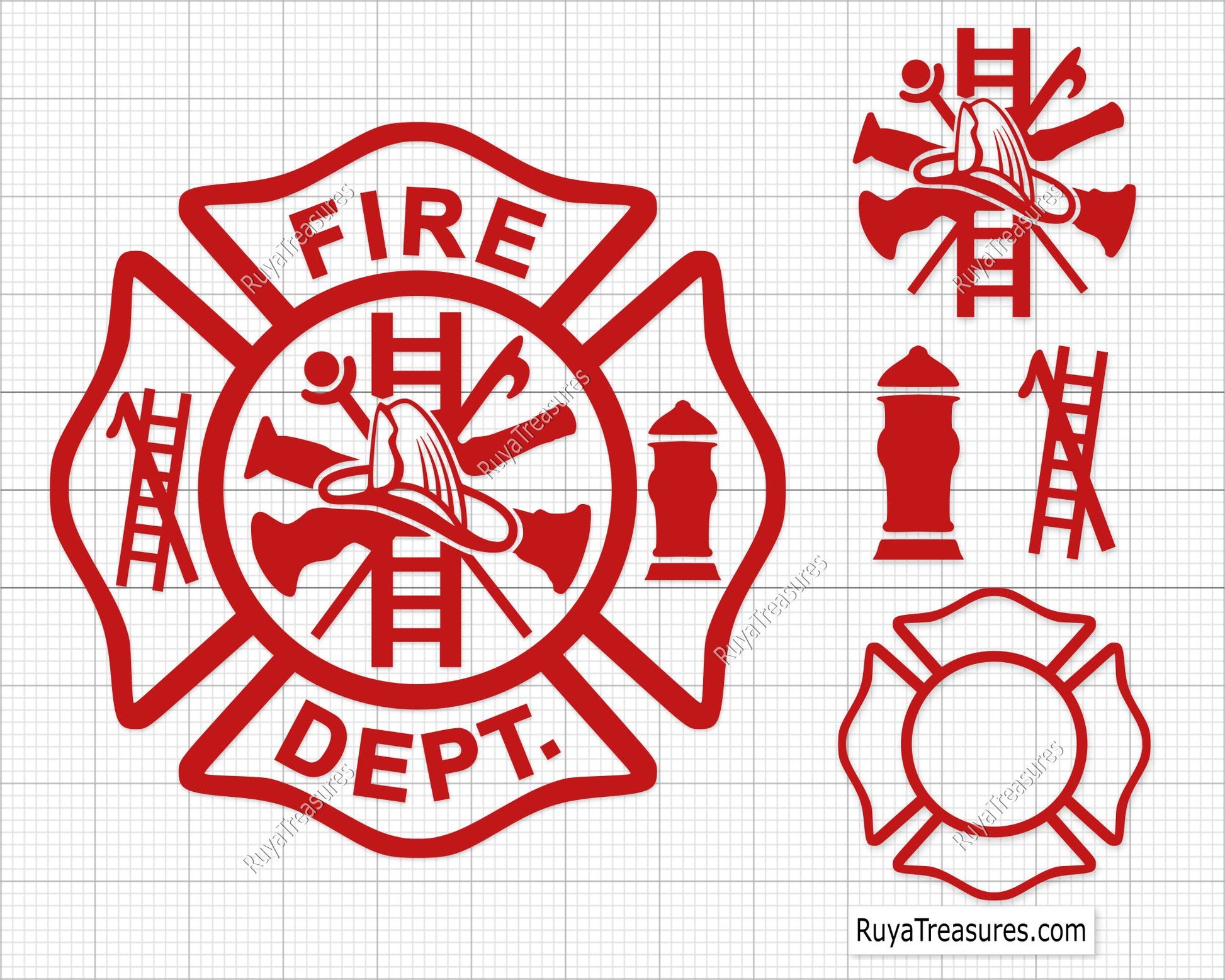 red firefighter badge template svg with maltese cross blank and detailed designs for shirts decals engraving and custom fire dept use