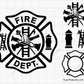 firefighter badge template svg set with maltese cross blank and filled designs for custom shirts decals engraving and personalization
