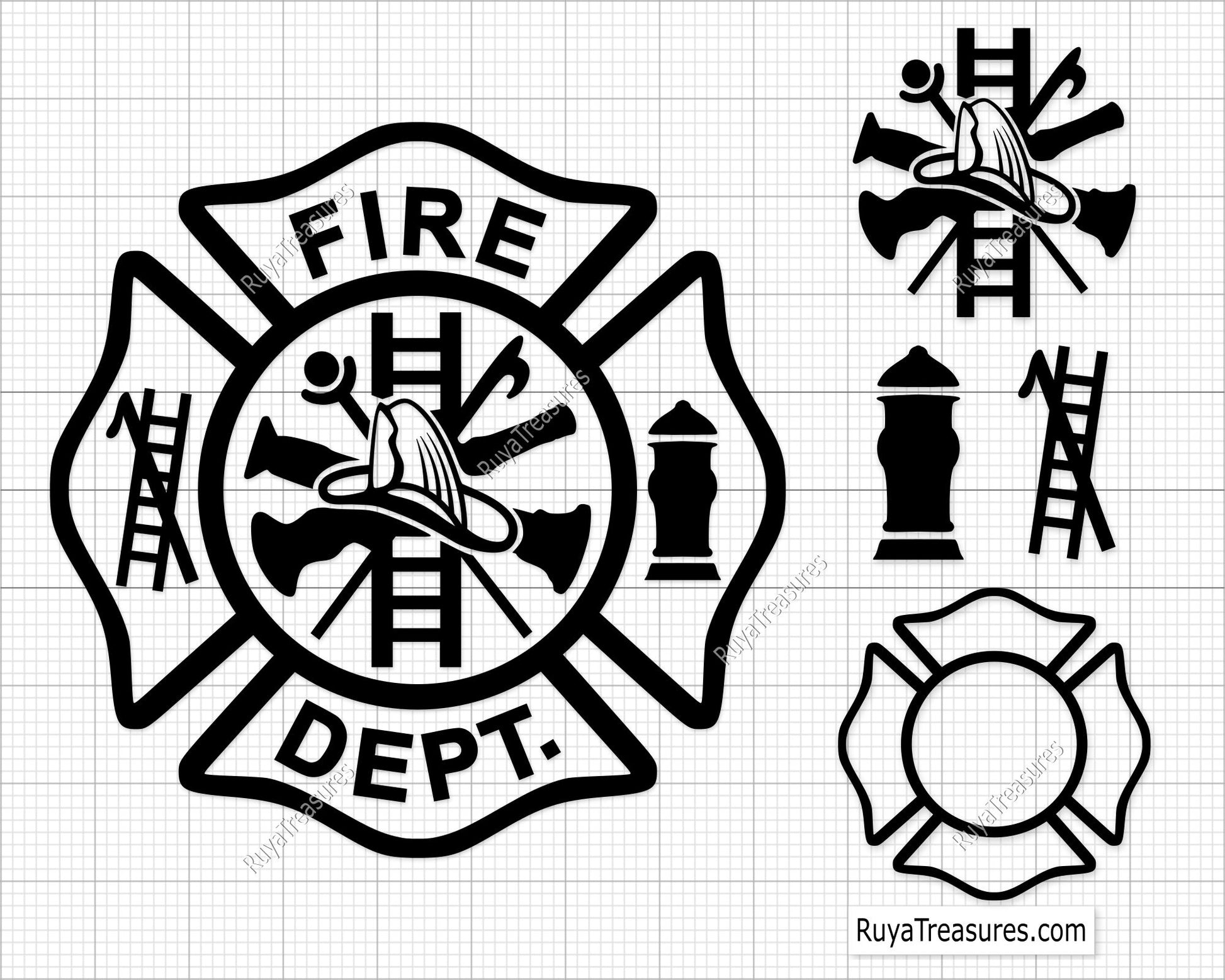 firefighter badge template svg set with maltese cross blank and filled designs for custom shirts decals engraving and personalization