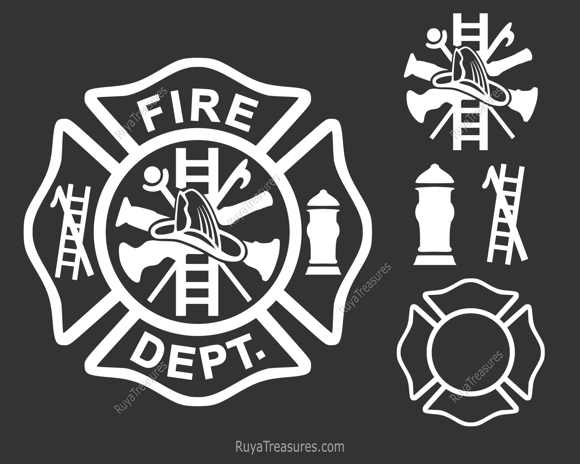 white firefighter badge template svg with maltese cross blank and detailed designs for dark shirts decals engraving and custom use