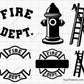 firefighter badge bundle svg fire dept maltese cross with tools hydrant ladder helmet for shirts decals engraving and custom projects