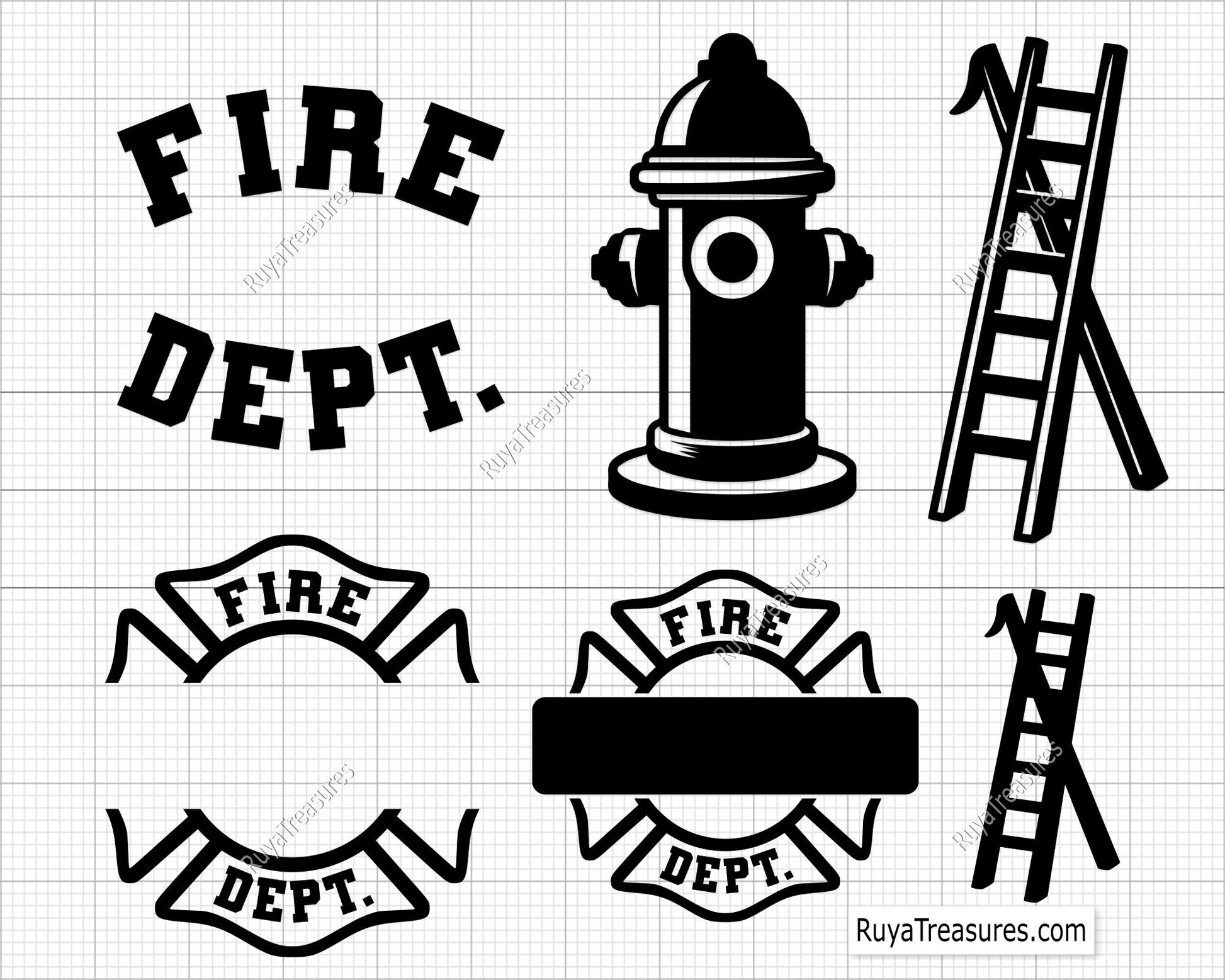 firefighter badge bundle svg fire dept maltese cross with tools hydrant ladder helmet for shirts decals engraving and custom projects