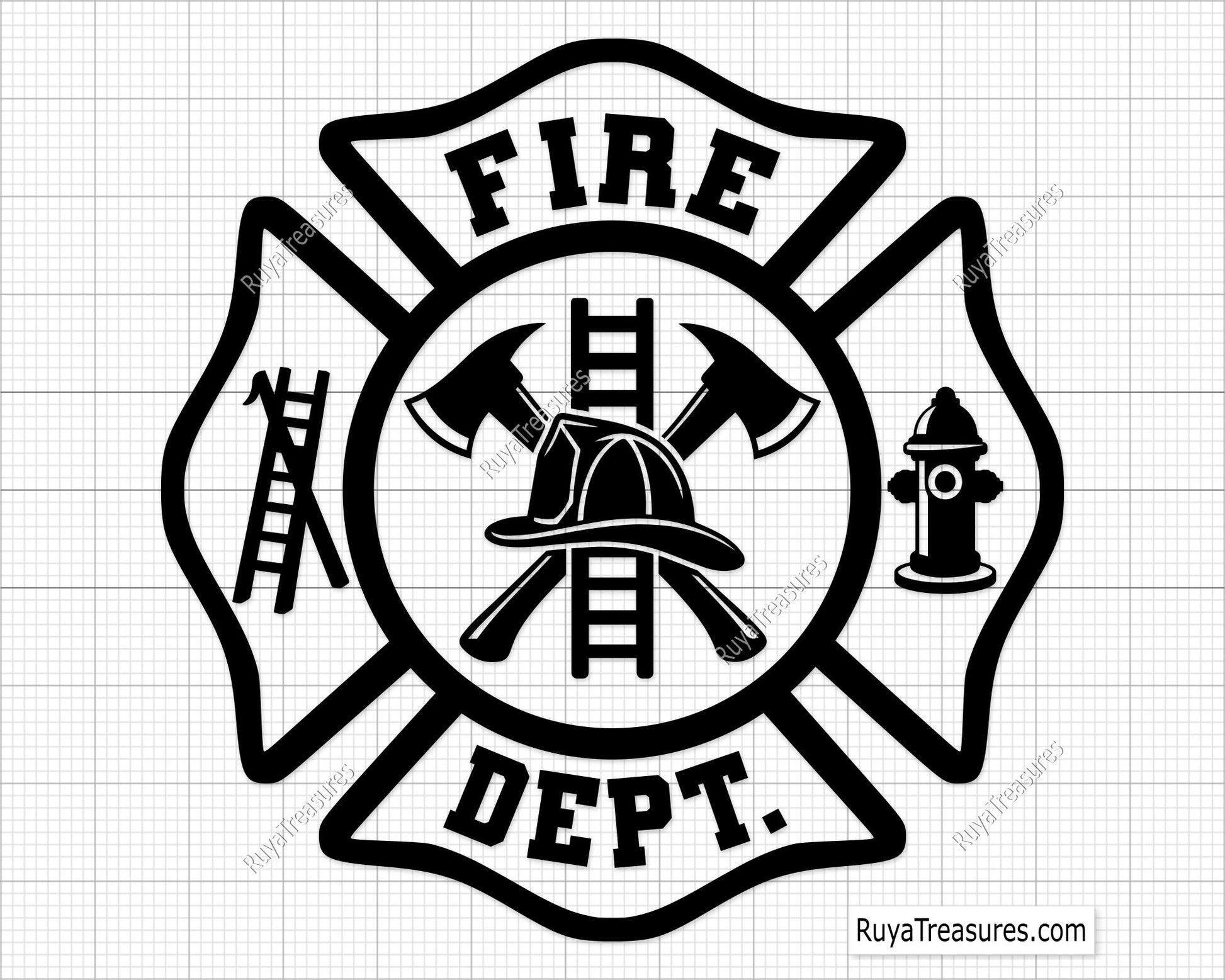 firefighter badge bundle svg fire dept maltese cross with tools hydrant ladder helmet for shirts decals engraving and custom projects