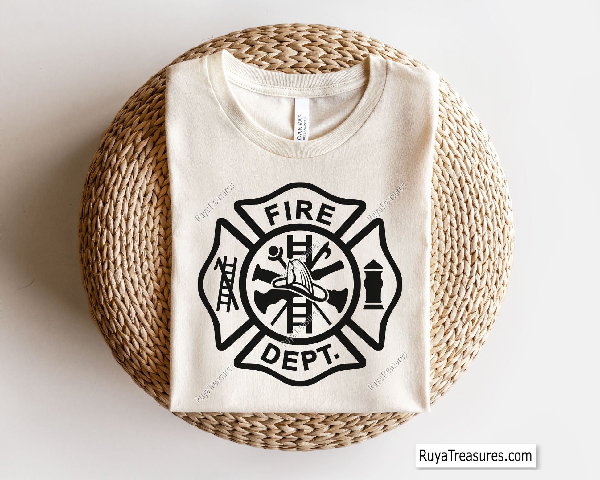 firefighter badge svg with fire dept maltese cross template and tools helmet ladder hydrant for shirts decals engraving