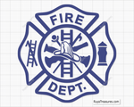 blue firefighter badge svg with fire dept maltese cross and tools helmet ladder hydrant for shirts decals engraving