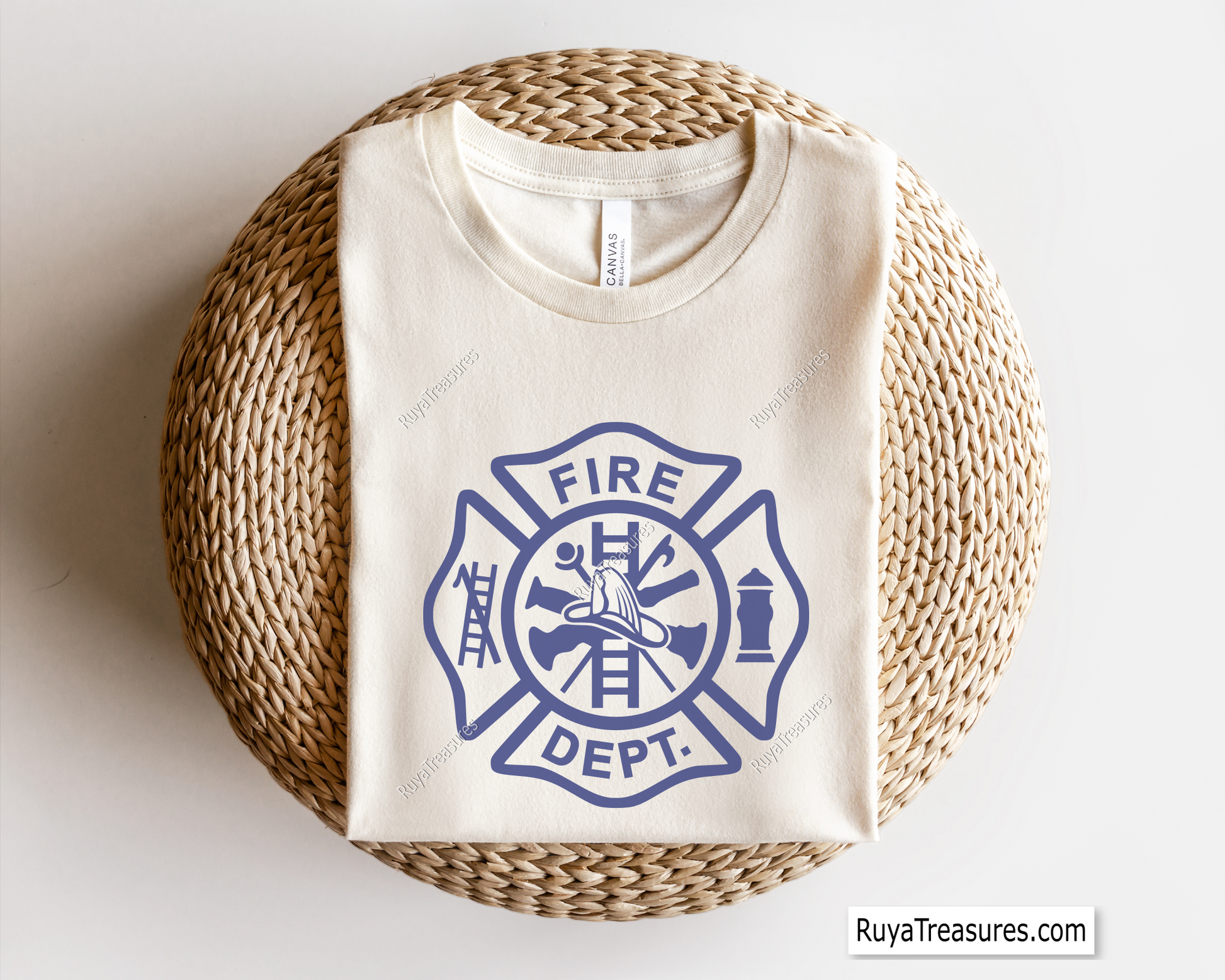 blue firefighter badge svg with fire dept maltese cross and tools helmet ladder hydrant for shirts decals engraving